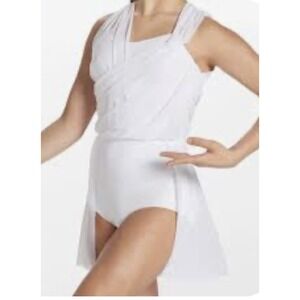 Weissman Lyrical Dance Costume‎ White Asymmetric Draped Solo Dress 15429 Glam SA